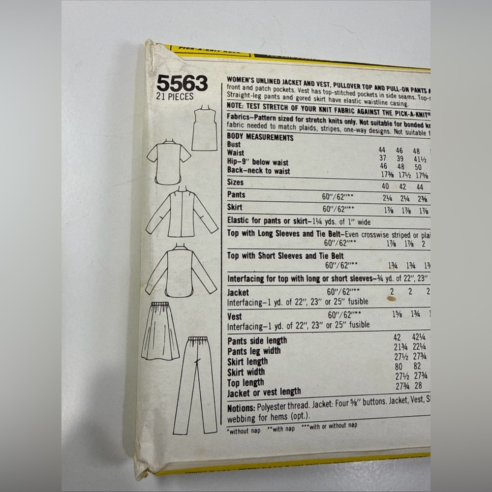 Simplicity Pattern‎ 5563 Women's Jacket, Vest, Pants & Skirt 1982 Cut - Picture 4 of 6